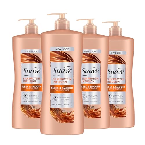 Suave Silk Protein Infusion Conditioner, Sleek and Smooth, for Soft Hair and Frizz Control, 28 oz Pack of 4
